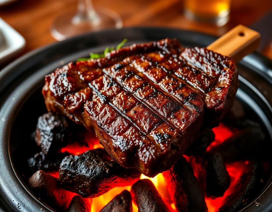 Bife de chorizo madurado sobre brasas